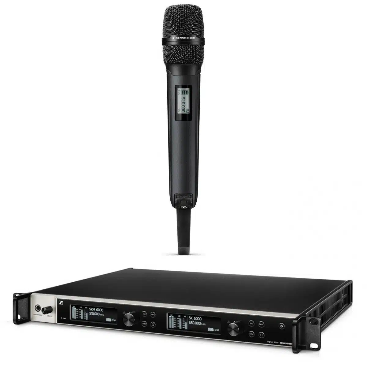 Ensemble de 2 émetteurs main SKM6000 A1-A4 et 1 récepteur double EM6000 A1-A4 Sennheiser